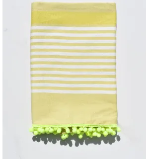 Fouta blanc sale, chartreuse avec pompons