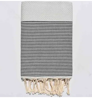 toalla de playa nido de abeja gris perla con rayas antracita 