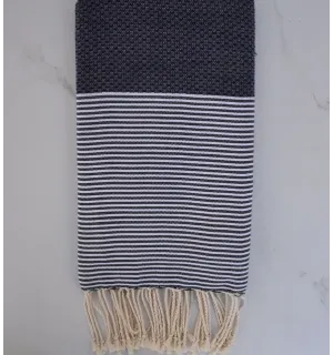 Fouta nid d'abeille bleu jean foncé