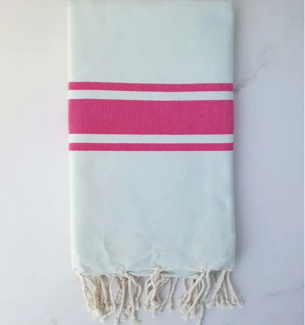 Toalla de playa plato pálido azul a rayas rosa 