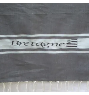 Toalla de playa gris bordada Bretagne 