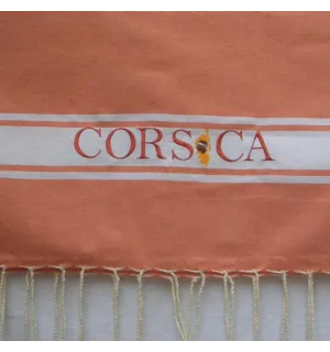Toalla de playa bordada de Corsica con hilo naranja 
