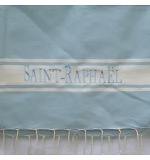 Toalla de playa azul claro con bordado de Saint-Rafhael 