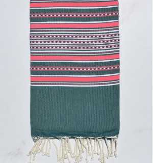 Fouta arabesco verde oscuro y rosa 