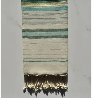 Fouta fadhila verde y blanco crema con lurex