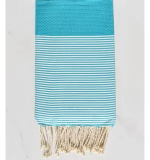 FOUTA nido de abeja azul turquesa a rayas  blancas 