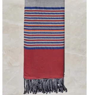Fouta gigante gris con rayas frambuesa, azul y naranja 