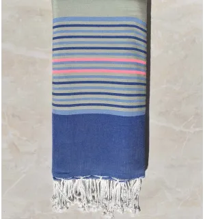 Gran fouta verde claro, azul y rosa neón 