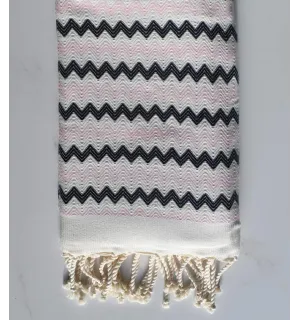 Toalla de playa de zigzag Blanco, rosa muy claro y negro 