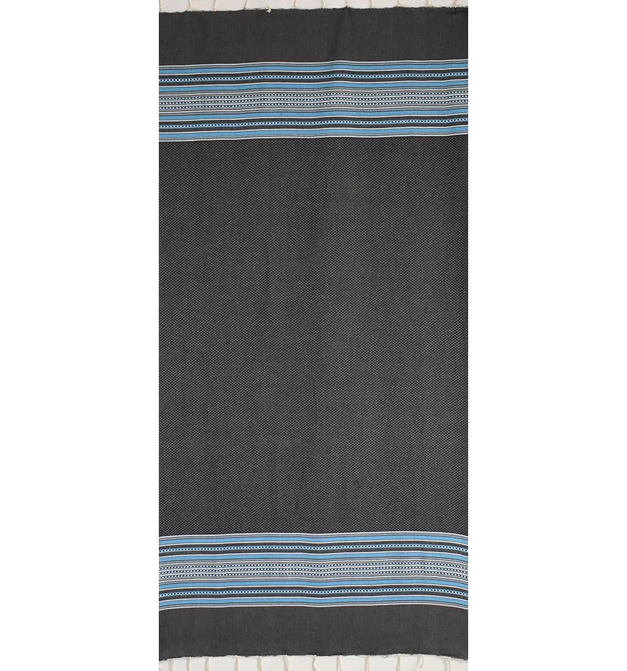 Fouta arabesco azul oscuro con rayas azules