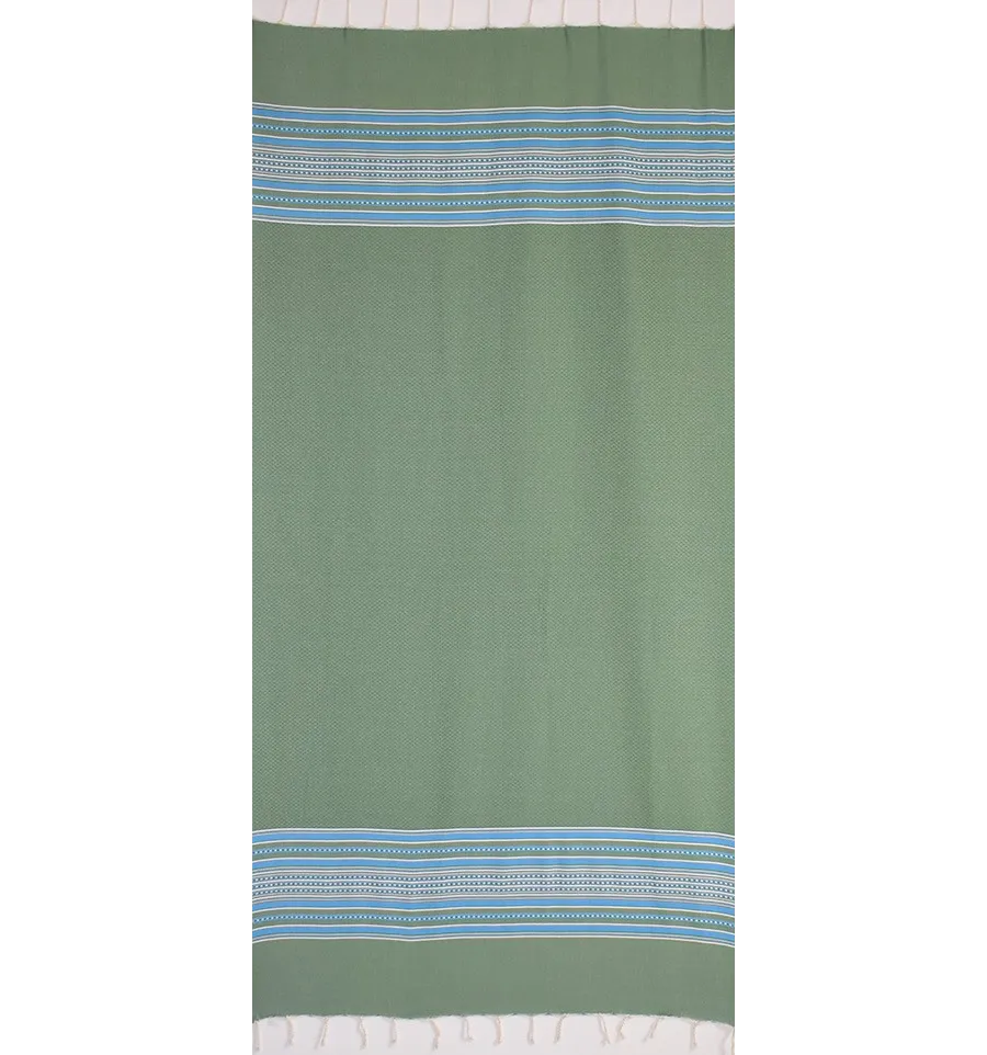 Fouta arabesco verde con rayas azules