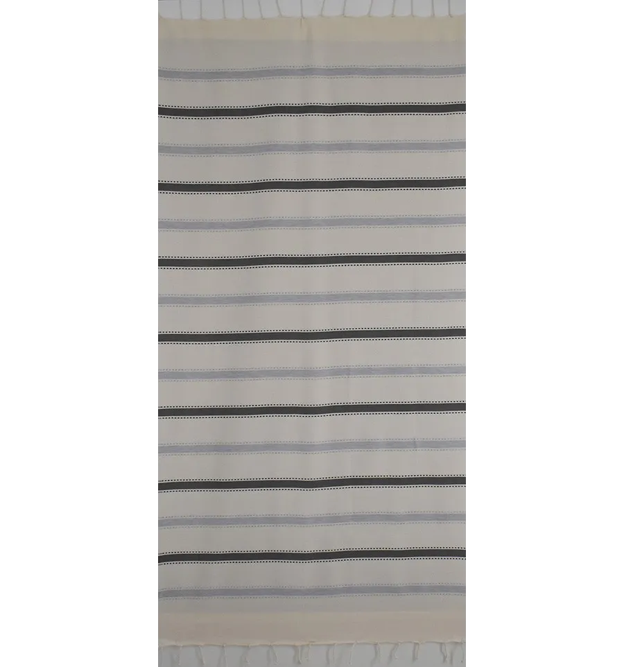 Fouta arabesco blanco crema, gris oscuro y azul grisáceo