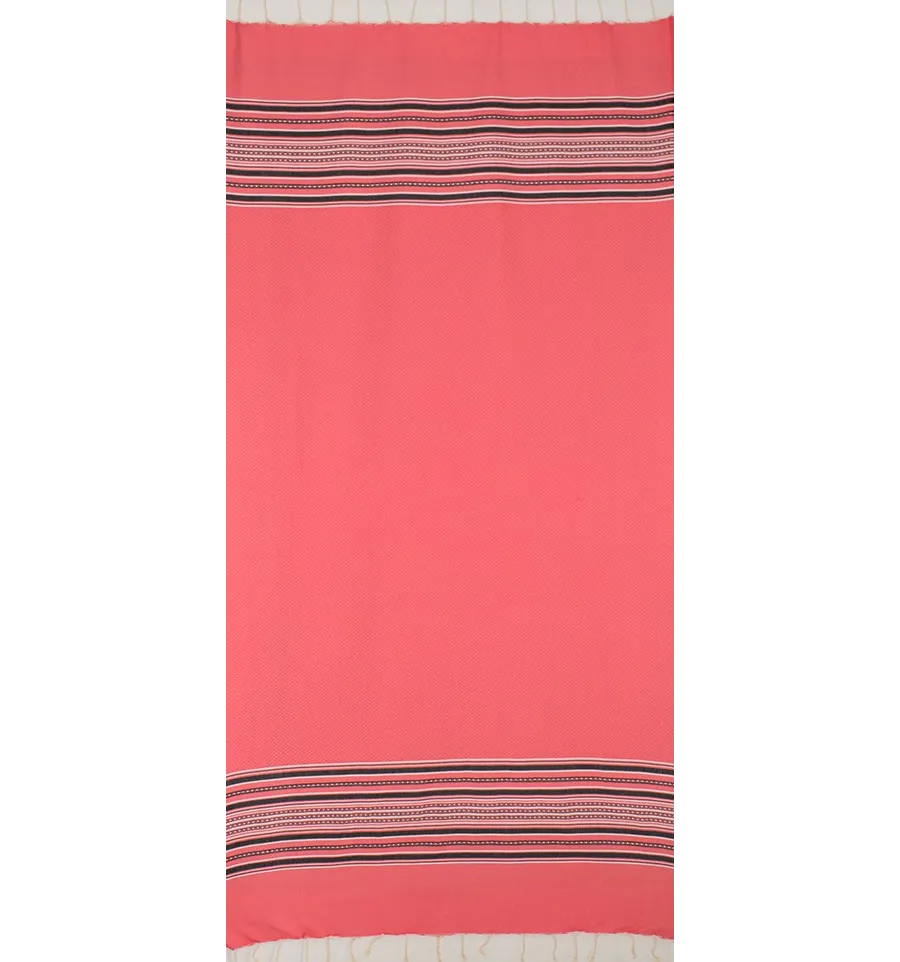 Fouta arabesque rose fraise avec rayures anthracite