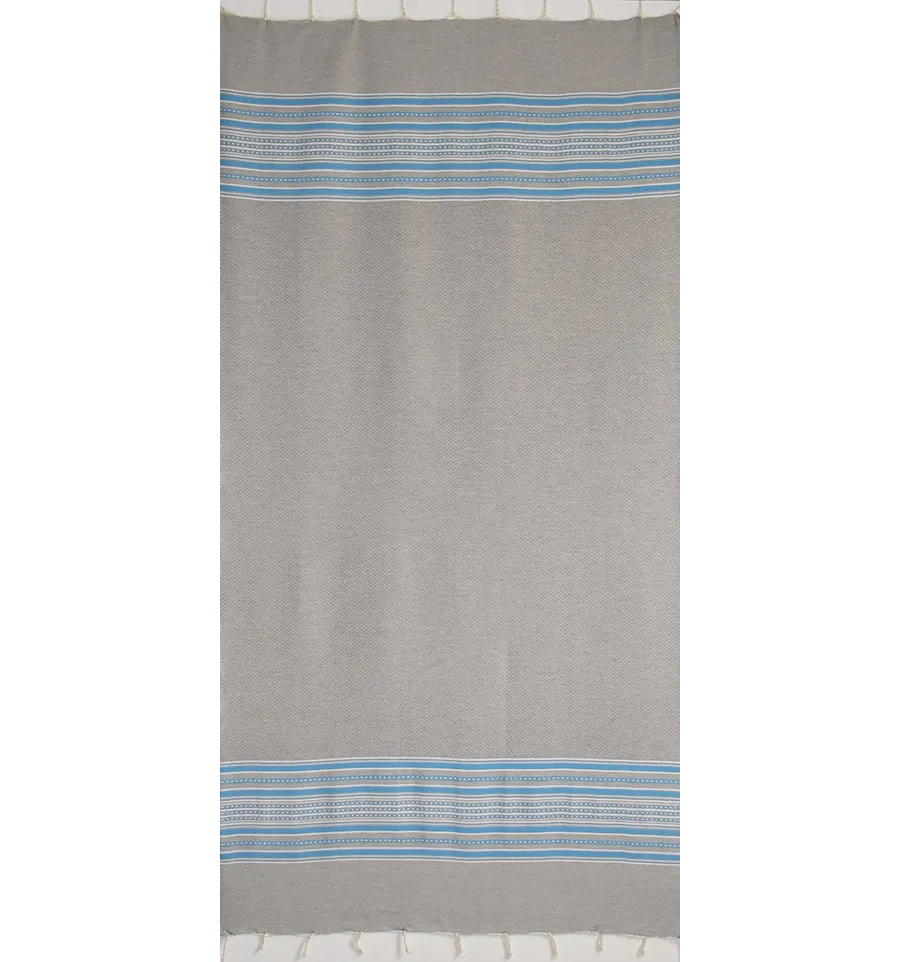 Fouta arabesco gris claro con rayas azules