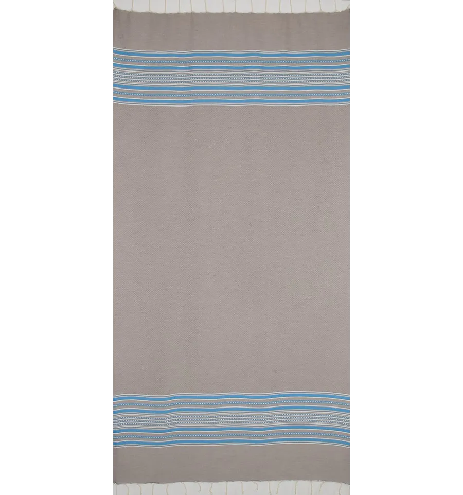 Fouta arabesco de color topo claro con rayas azules