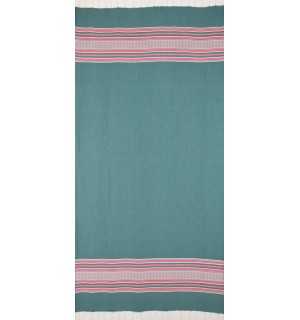 Fouta arabesco verde oscuro y rosa  2