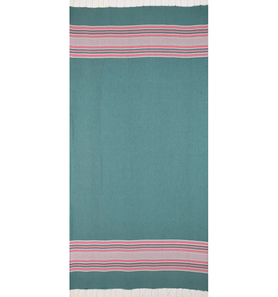 Fouta arabesco verde oscuro y rosa 