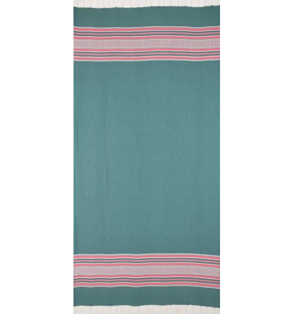 Fouta arabesco verde oscuro y rosa 