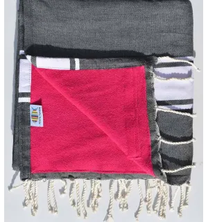 toalla de playa duplicado esponja gris pizarra y fucsia