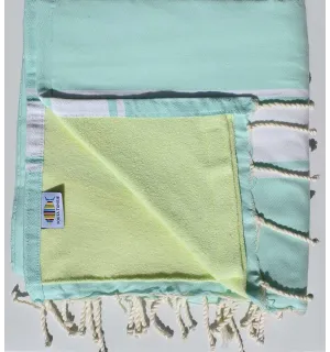 Toalla de playa duplicado esponja verde opalina y amarillo lima 