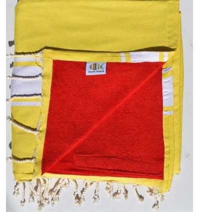toalla de playa duplicado esponja amarillo cobalto y roja