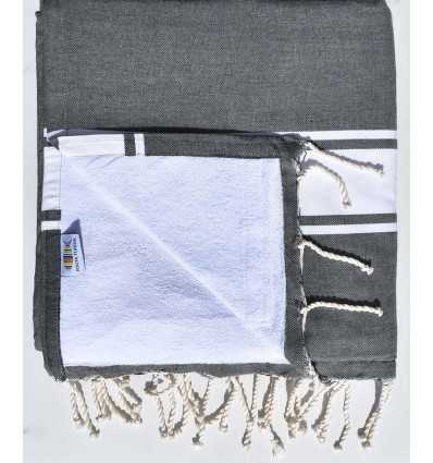 toalla de playa duplicado esponja gris pizarra y blanco