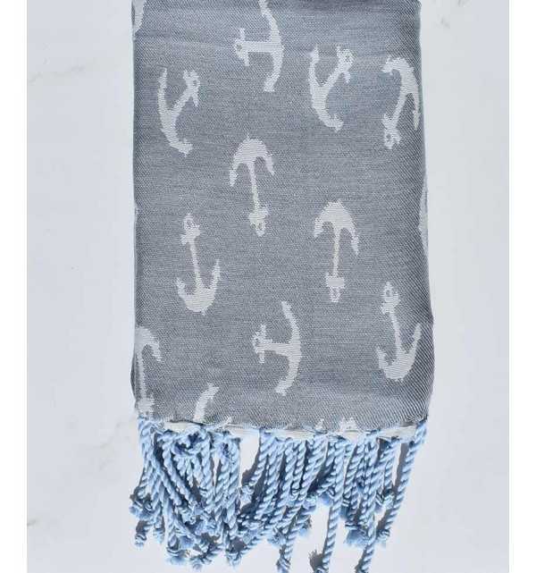 Toalla de playa jacquard ancla gris azul ahumado 