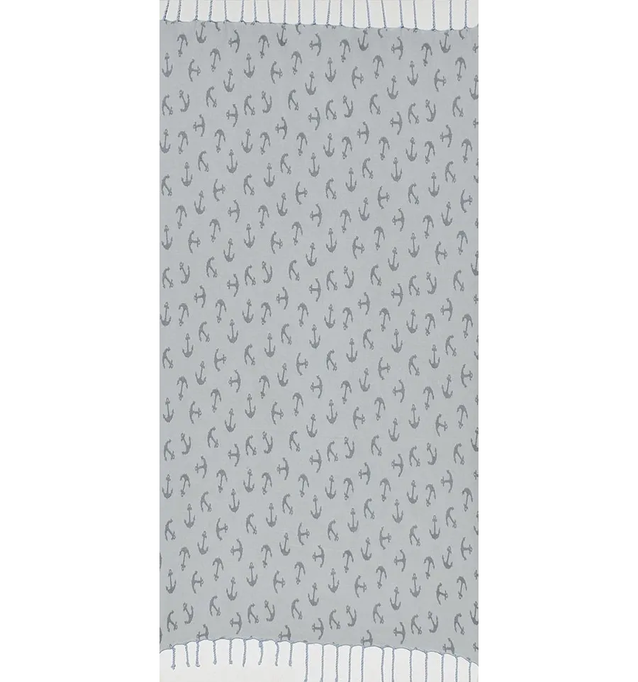 Toalla de playa jacquard ancla gris azul ahumado