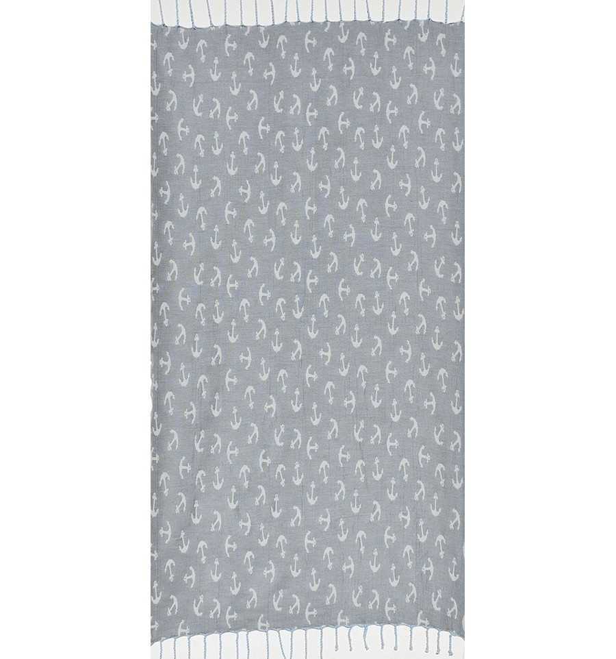 Toalla de playa jacquard ancla gris azul ahumado 