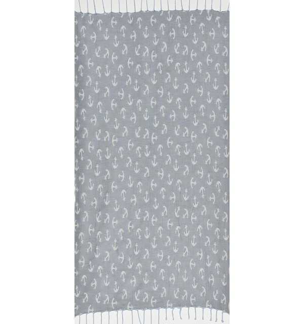 Toalla de playa jacquard ancla gris azul ahumado 