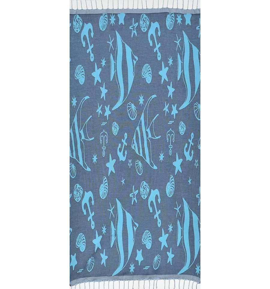 Toalla de playa jacquard stella di mare  azul medianoche y azul celeste