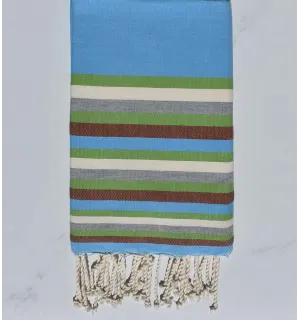 Toalla de playa plato azul claro, verde, blanco, Blanca, gris y Castaño