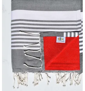 Toalla de playa doble esponja arthur gris oscuro y roja 