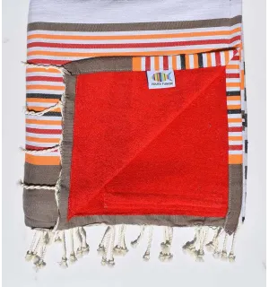 toalla de playa duplicado esponja 5c roja, corindon beige naranja, negro