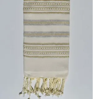 Toalla de playa plano crudo con plata y oro lurex 