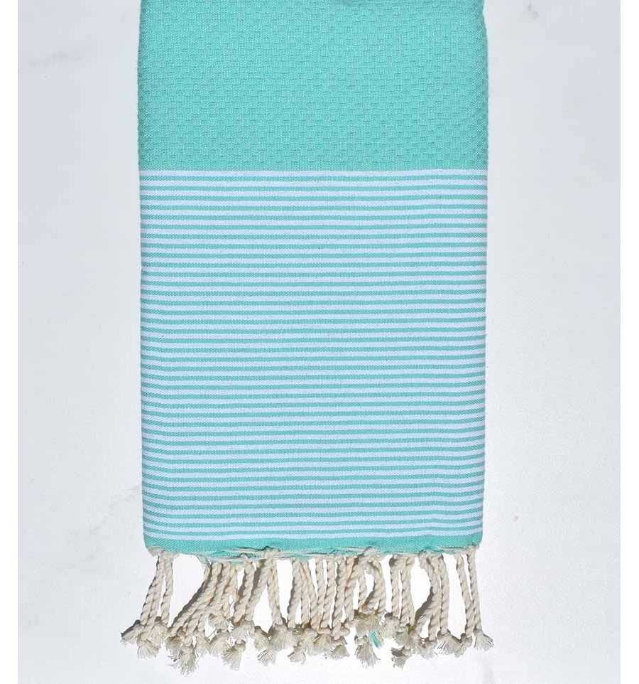 FOUTA nido de abeja verde agua de rayas blancas