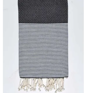 FOUTA nido de abeja Pizarra gris de rayas blanco Fouta Tunisia - 1