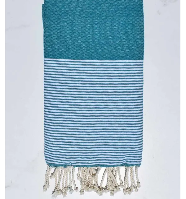 toalla de playa nido de abeja azul pato Fouta Tunisia - 1