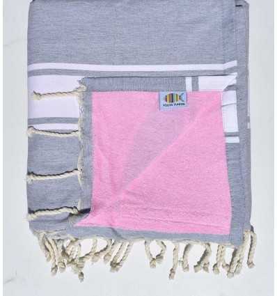 toalla de playa duplicado esponja gris claro y rosa