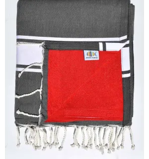 toalla de playa duplicado esponja gris oscuro y rojo  - 1