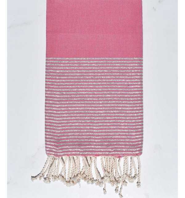 Toalla de playa plano rosa mediano al hijo de lurex plata Fouta Tunisia - 2