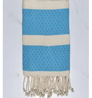 Toalla de playa chevron azul celestial y crudo Fouta Tunisia - 1