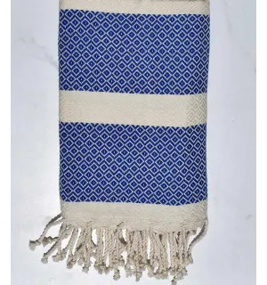 Toalla de playa chevron azul y blanco cremoso Fouta Tunisia - 1