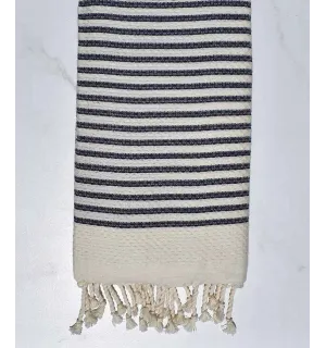 Toalla de playa nido de abeja  rayas azul oscuro Fouta Tunisia - 1