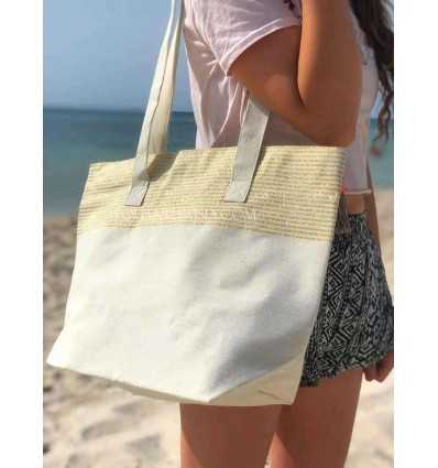 bolsa de playa Toalla de playa color crudo con lurex dorado