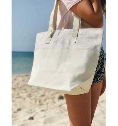 bolsa de playa Toalla de playa color crudo con lurex plata