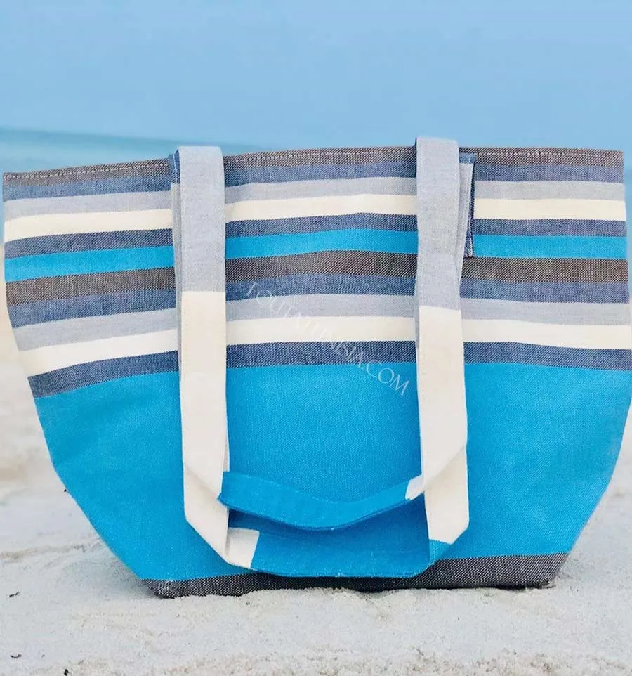 Bolsa de playa Toalla de playa 5 colores Jeans azul cielo, blanco, gris, naranja, marrón y azul Fouta Tunisia - 3