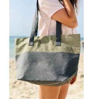 Bolsa de playa color gris oscuro con lurex dorado  - 1