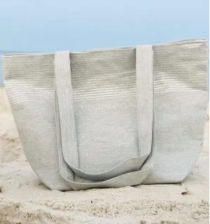 bolsa de playa Toalla de playa color gris claro con lurex plata  - 3