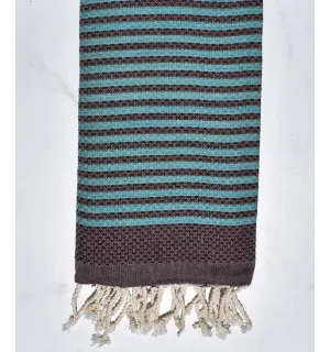 Toalla de playa nido de abeja berenjena y azul celeste  - 1